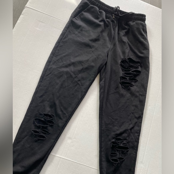 Black Distressed Cut Out Hoodie Set - Picture 6 of 6